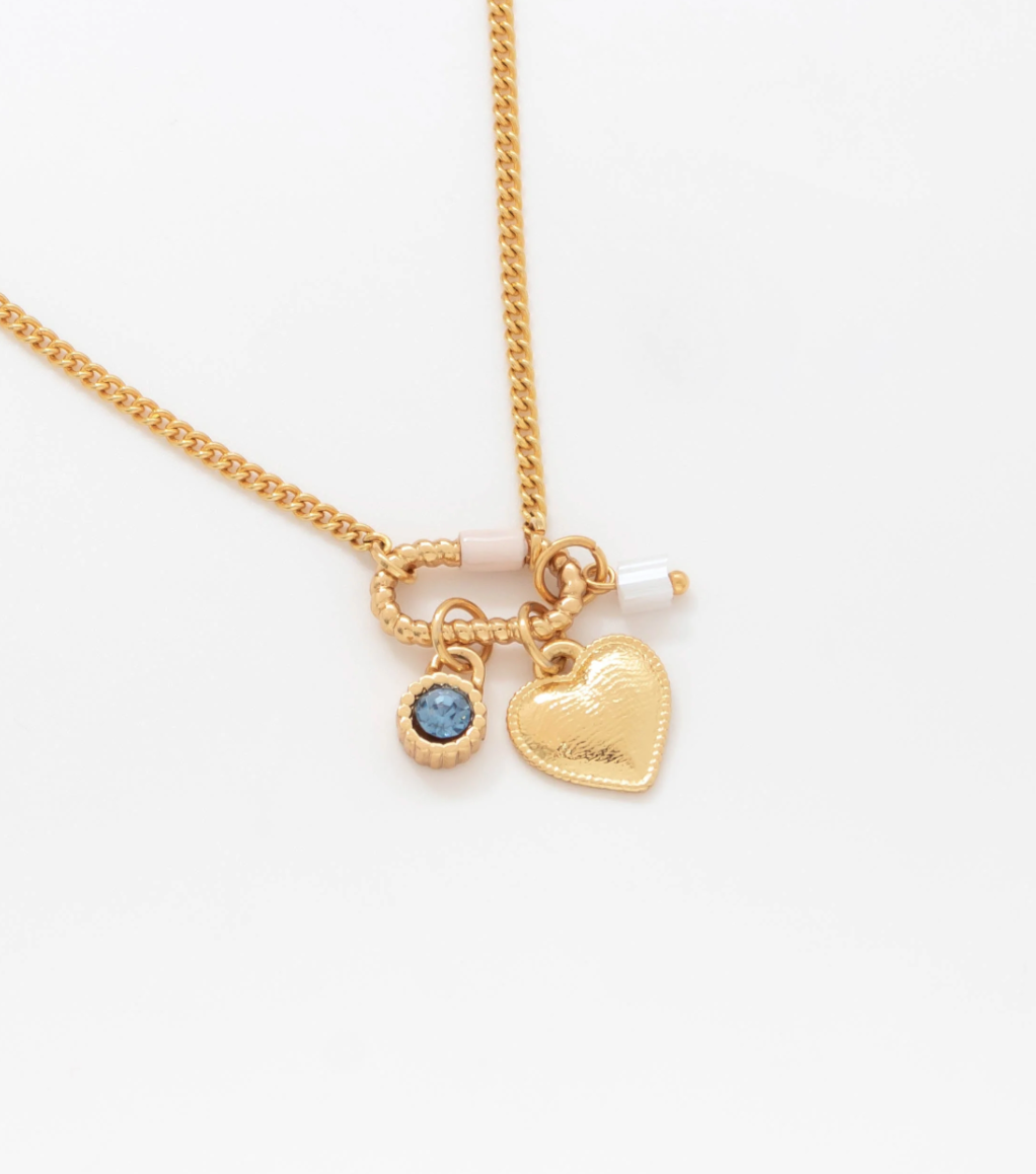 COLLAR BROCHE CORAZÓN Y CIRCONITA AZUL + AROS DE REGALO