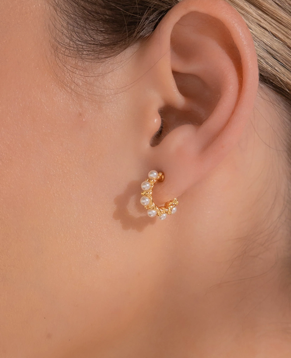 Mini Argollas Oro y Perlas