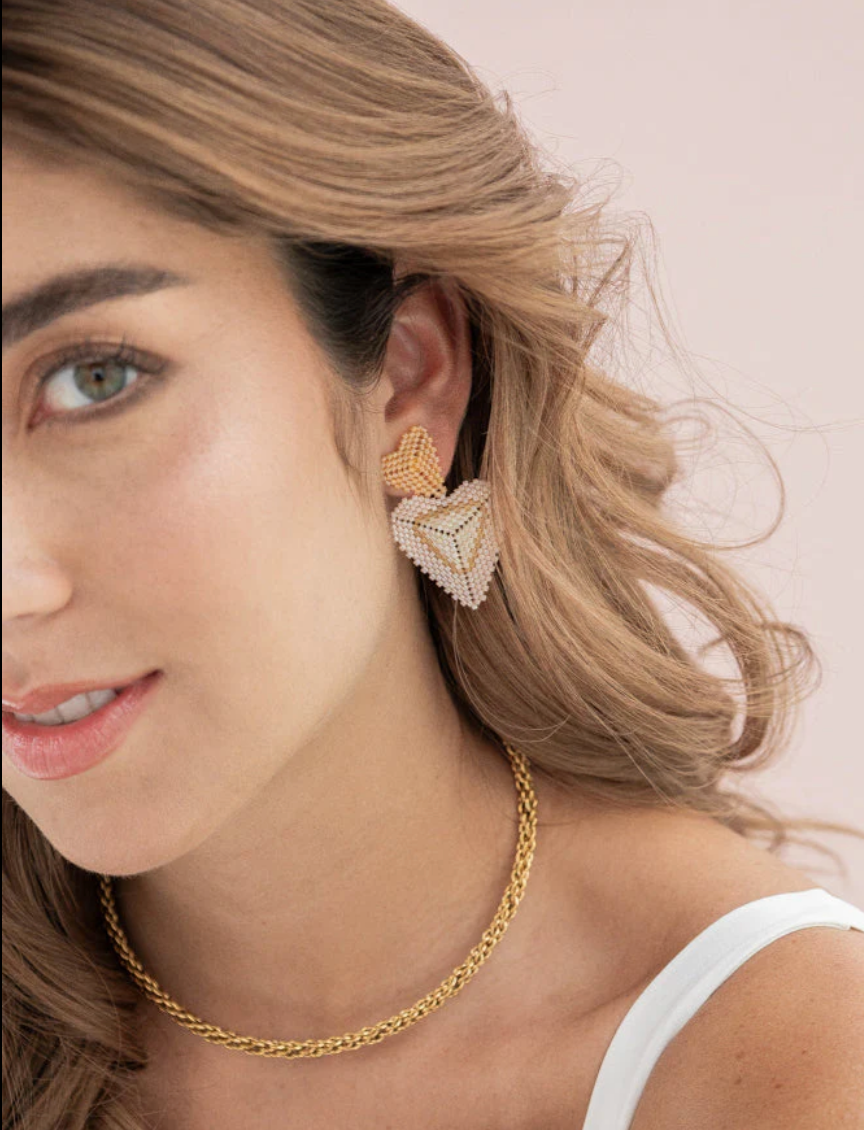 Aros Miyuki Corazón Dorado Beige