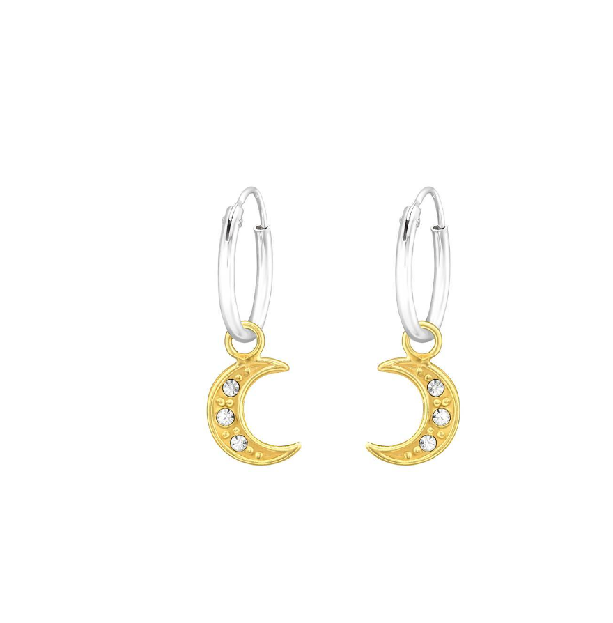 Argollas Cielo Plata Colgante Luna Oro