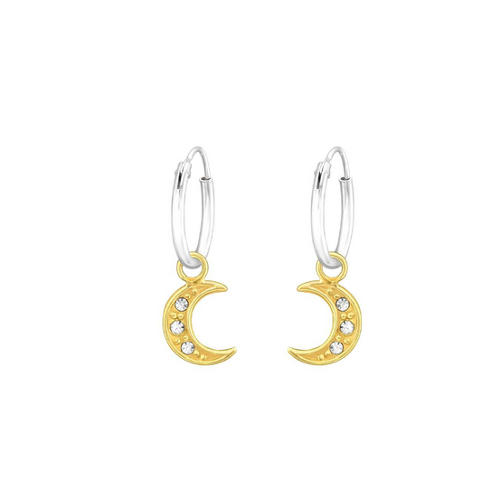 Argollas Cielo Plata Colgante Luna Oro
